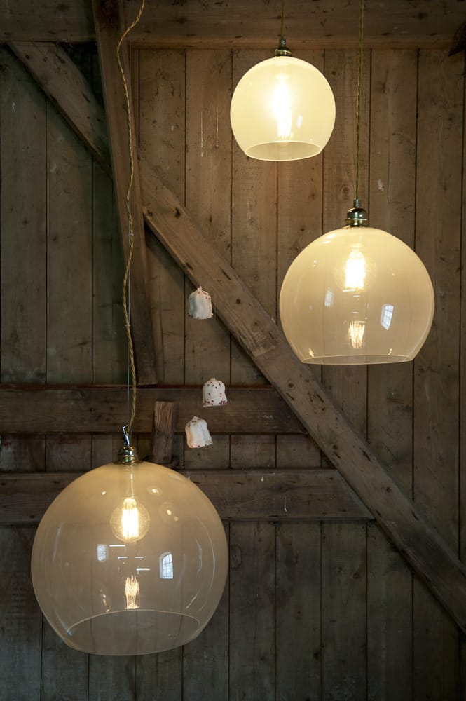 Scandi style in Somerset Ebb and Flow our Copenhagen Glass Collection pictured in Tythe Barn Rowan Alabaster Glass Pendant