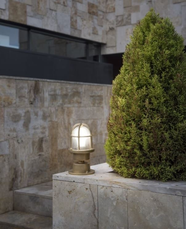Outdoor light in for the garden by Faro called Mauren soft golden brass ship style