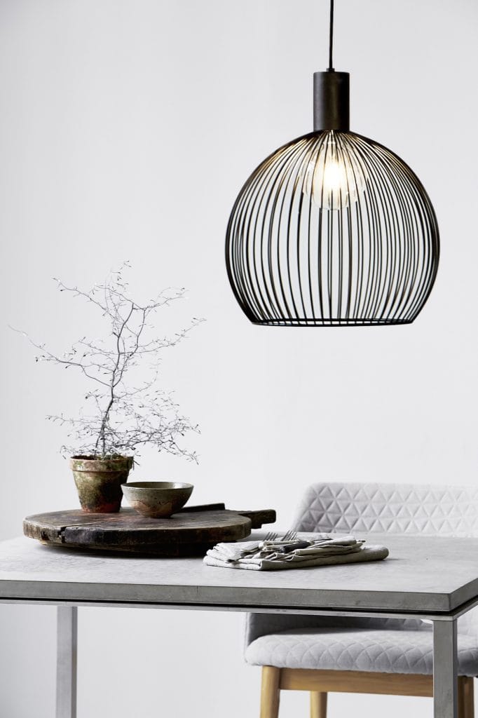 black ceiling pendant in globe cage