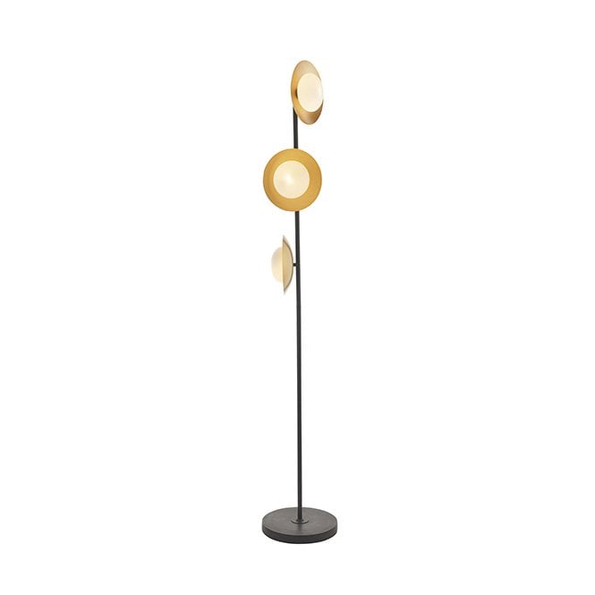 AMARYLLIS Gold And Bronze Dish Floor Light With Opal Pebble Shaped Glass