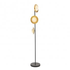 AMARYLLIS Gold And Bronze Dish Floor Light With Opal Pebble Shaped Glass
