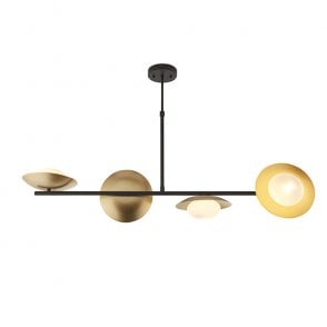 AMARYLLIS Gold And Bronze Dish Linear Pendant With Opal Pebble Shaped Glass
