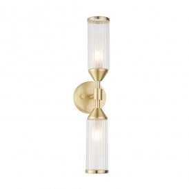 ANCILLARY Ribbed And Frosted Glass Satin Brass Double Wall Light