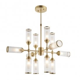 ANCILLARY Ribbed And Frosted Glass Satin Brass Pendant