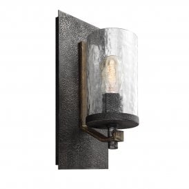 ANGELO 1 Light Wall Light in Distressed Weathered Oak / Slate Grey Metal
