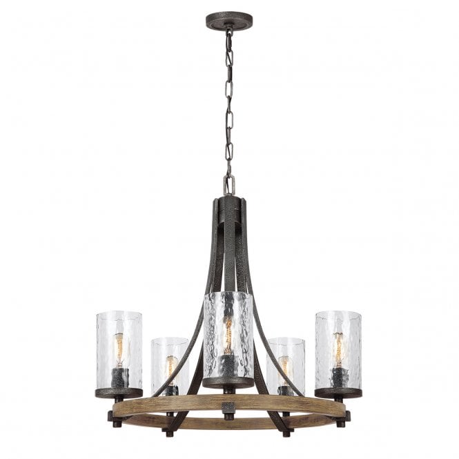 ANGELO 5 Light Chandelier in Distressed Weathered Oak / Slate Grey Metal