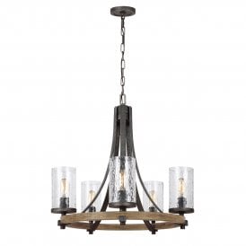 ANGELO 5 Light Chandelier in Distressed Weathered Oak / Slate Grey Metal