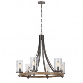 ANGELO 6 Light Chandelier in Distressed Weathered Oak / Slate Grey Metal