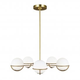 APOLLO 5 Light Globe Chandelier Burnished Brass | Modern Art Deco