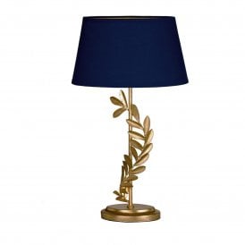 ARCHER Leaf Design Table Lamp in Gold with Navy Blue Shade