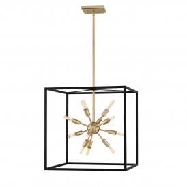 AROS 12 Light Pendant in Black & Warm Brass