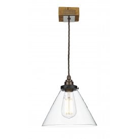 ASPEN Single Pendant | Wood Effect | Clear Tapered Glass Shade