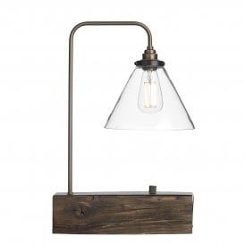 ASPEN Table Lamp Wood Effect/Tapered Glass Shade
