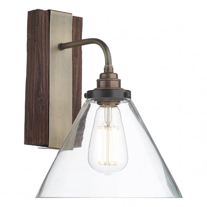 ASPEN Wall Light Wood Effect/Tapered Glass
