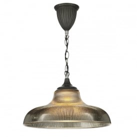 BADGER 1 Light Pendant Steel c/w Smoked Glass