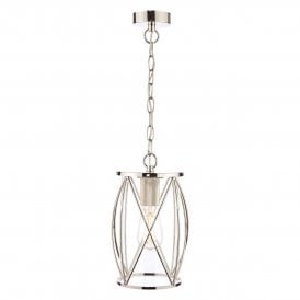 Large Polished nickel lantern style ceiling light with curved lattice clear glass with matching ceiling rose