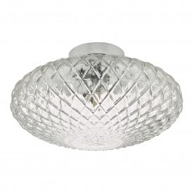 BIBIANA Wall Light/Flush Ceiling | Chrome & Textured Clear Glass Shade (L)