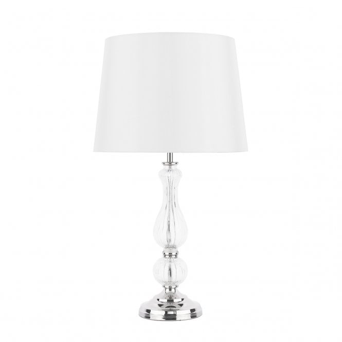 BRADSHAW Table Lamp Polished Nickel & Ribbed Glass With Shade