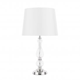 Vintage Polished Nickel and Ribbed Glass Table Lamp with White Shade