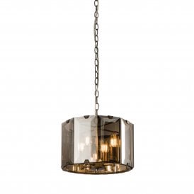 CLOONEY 4 Light Pendant Dark Slate Grey Gloss Paint & Smoke Cut Glass
