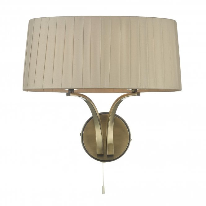 CRISTIN 2 Light Wall Light Antique Brass | Ribbon Taupe Shade