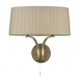 CRISTIN 2 Light Wall Light Antique Brass | Ribbon Taupe Shade