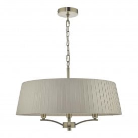 CRISTIN 4 Light Pendant Antique Brass With Taupe Ribbon Shade
