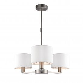 DALEY 3 Light Pendant Matt Nickel Plate & Vintage White Faux Silk