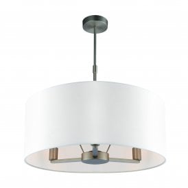 DALEY 3 Light Pendant | Matt Nickel & Vintage White Faux Silk