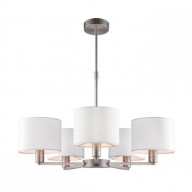 DALEY 5 Light Pendant 40W Matt Nickel Plate & Vintage White Faux Silk