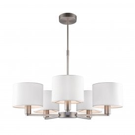 DALEY 5 Light Pendant | Matt Nickel Plate & Vintage White Faux Silk
