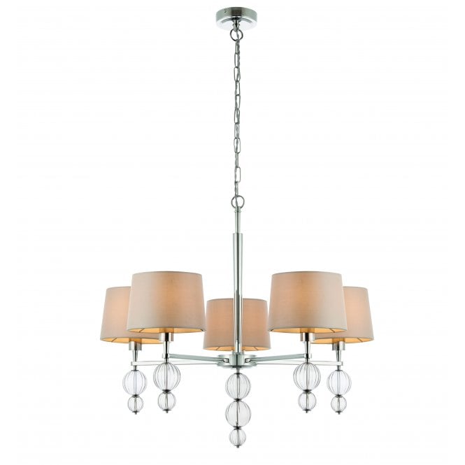 DARLASTON 5 Light Pendant | Balloon Shape Glass | Polished Nickel & Marble Silk Shades