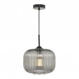 DEMARIUS 1 Light Pendant Black | Smoked Grey Textured Glass