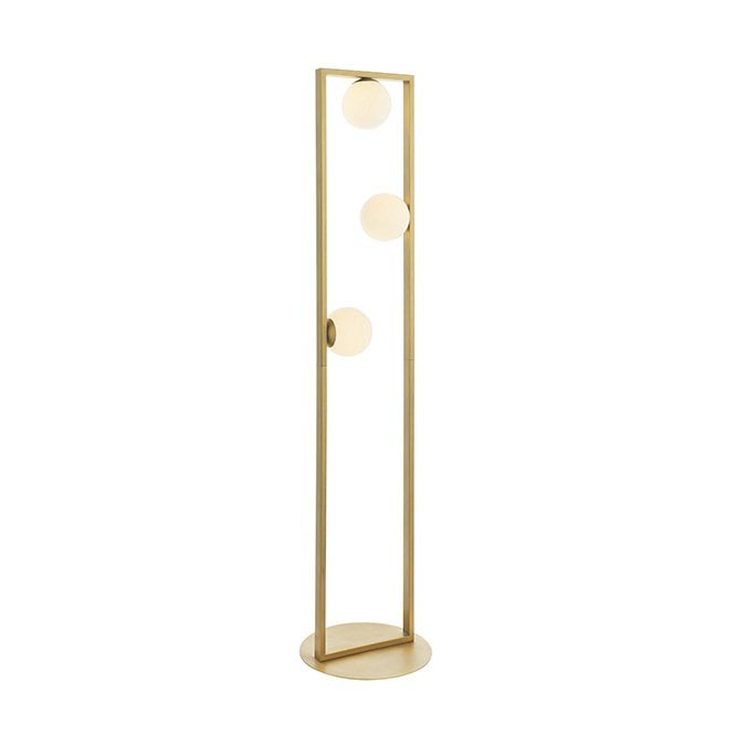 DISTINCTION Geometric Shaped Brushed Gold Floor Light With Opal Glass