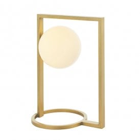 DISTINCTION Geometric Shaped Brushed Gold Table Light With Opal Glass