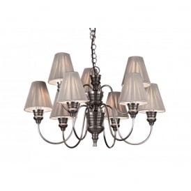 DOREEN 10 Light Ceiling Pendant with Silver String Shades in Polished Pewter