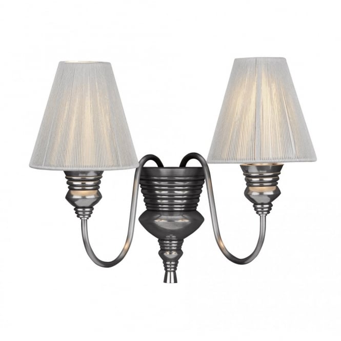 DOREEN Double Wall Light | Polished Pewter & Silver Grey String Shades