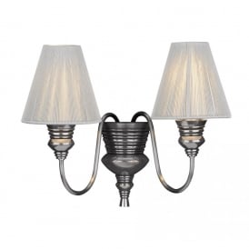 DOREEN Double Wall Light | Polished Pewter & Silver Grey String Shades