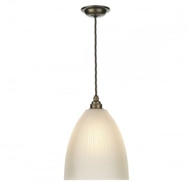 DUXFORD Scallop Shell Ceiling Pendant with Satin Glass Shade and Antique Brass