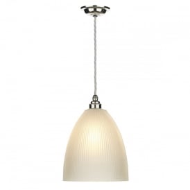 DUXFORD Scallop Shell Ceiling Pendant with Satin Glass Shade made with Vintage Nickel and Silver