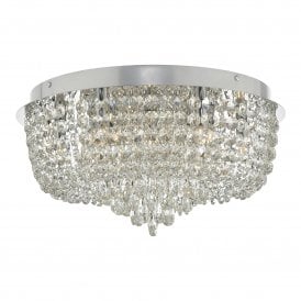 EITAN 9 Light Beaded Flush Light | Clear Crystal and Polished Chrome