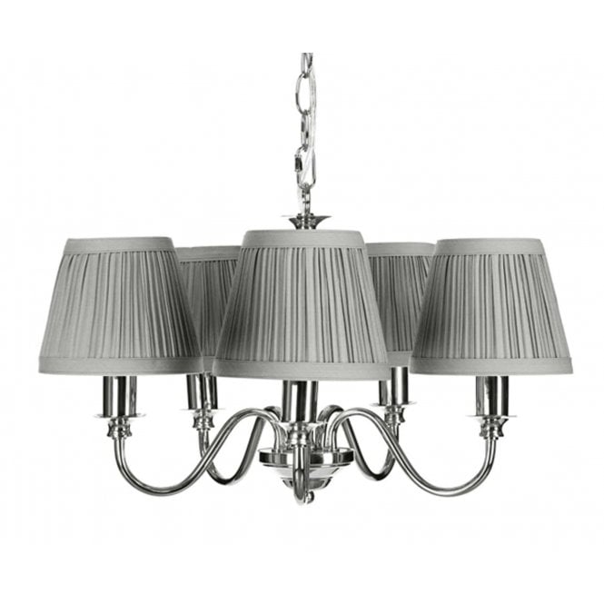ELLIS 5 Light Ceiling Pendant in Polished Chrome with Cotton Shades