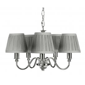 ELLIS 5 Light Ceiling Pendant in Polished Chrome with Cotton Shades