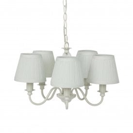 ELLIS 5 Light Ceiling Pendant in White with Ivory Cotton Shades