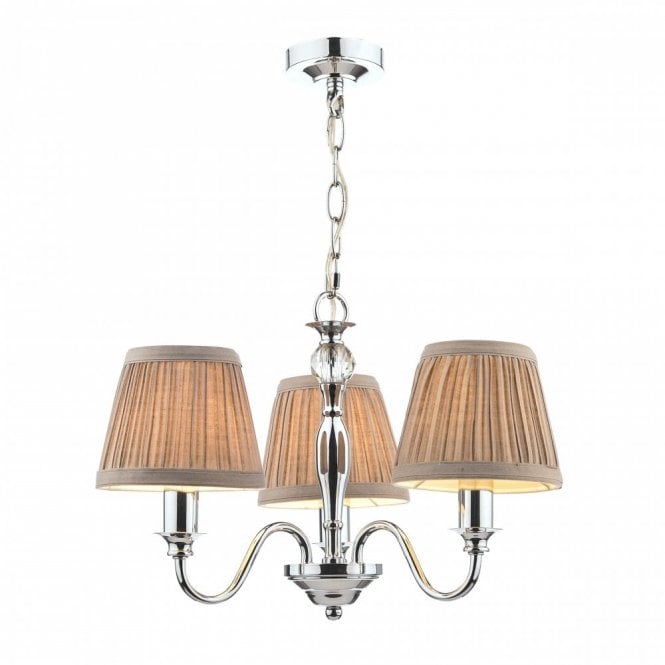 ELLIS Polished Chrome 3 Light Chandelier with Grey Shades