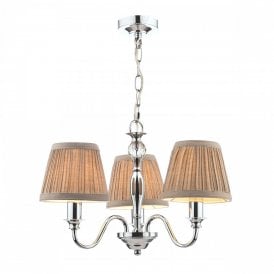Laura Ashley Polished Chrome 3 Light Chandelier Grey Shades