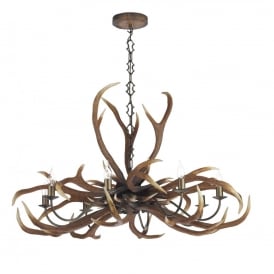 EMPEROR Highland Stag 8 Light Ceiling Pendant / Rustic Brown