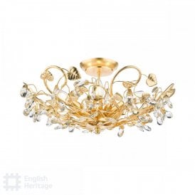 5 light semi flush tole style light in gold leaf