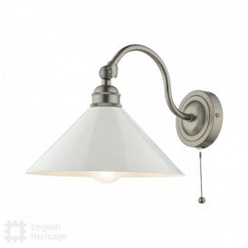 curved rubbed bronze wall light with shiny enamel cream shade