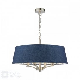 chrome 4 light chandelier with dark blue shade